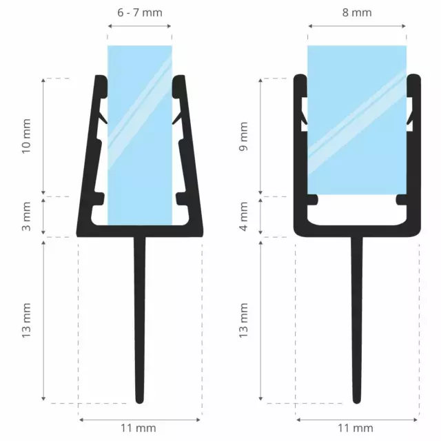 Sellado Doblado Runddusche Puertas de Vidrio Profil Agua de Sabio 6-8mm Cristal 2
