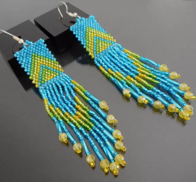 Huichol Beaded Art Earrings Ethnic Festival Tribal Handmade Mexican Folk Art