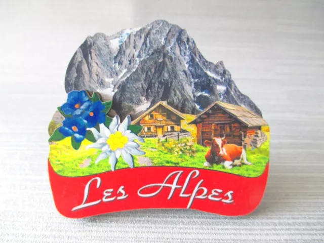 The Alps Les Alpes wood souvenir magnet Germany Austria new