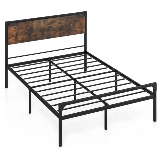 Double Bed Frame Industrial Metal Platform Bed with Headboard and Footboard
