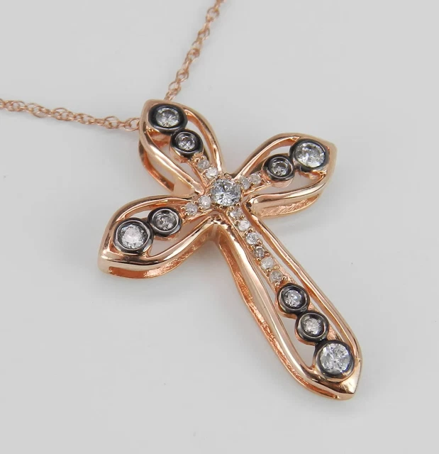 1Ct Round CROSS Necklace 14k Rose Gold Plated Religious Charm Pendant 18" Chain