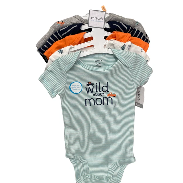 Carters Baby Boys 5 Pack Bodysuit Set Short Sleeve Monsters And Stripes New