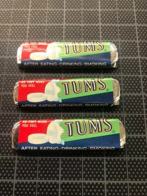 Vintage 1960's 3 Sealed packs TUMS Antacid Tablets Old Store Stock MIP mint NOS