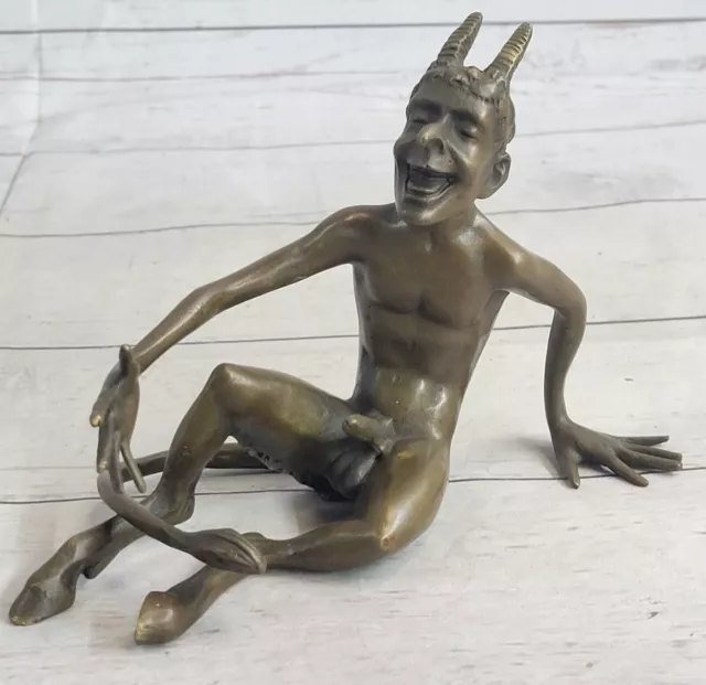 Satyr Laughing Hautfarben Sammlerstück Messingskulptur Statue Kunstwerk Geschenk