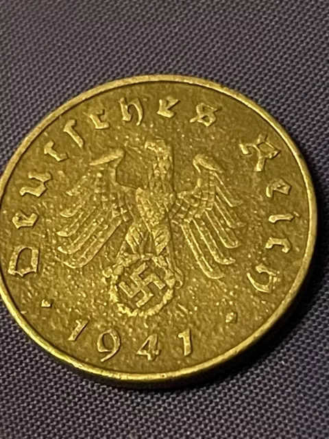 WWII German 1941 Swastika 10 pfennig coin Third Reich