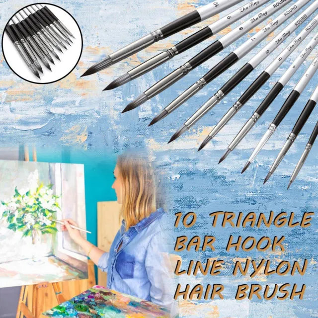10 Artist Watercolor Painting Brushes Brush Oil Acrylic Flat&Tip Paint Kit