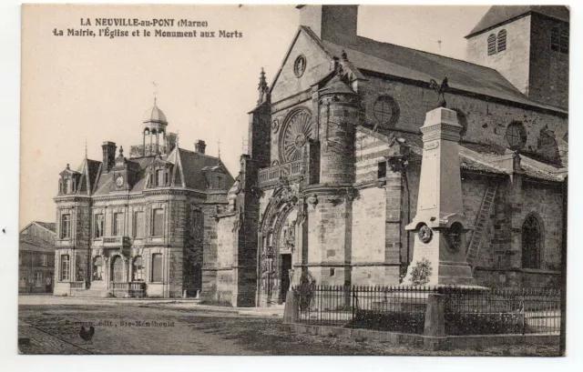 LA NEUVILLE AU PONT - Marne - CPA 51 - Place Mairie Eglise Monument aux Morts