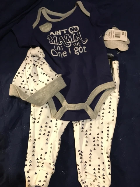 3 Piece Baby Boy Outfit, Pants, Hat and Short sleeve bodysuit, navy blue,NWT, 9M