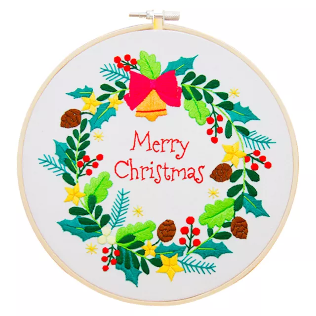 Christmas Cross Stitch Kit: Wreath Pattern Cloth & Thread for Kids - 20cm