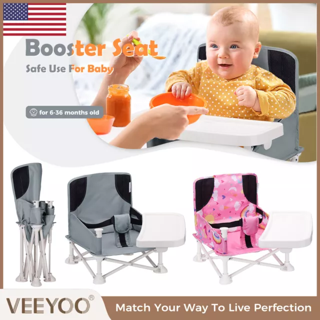 VEEYOO Portable Baby Booster Feeding Seat w/Tray Folding Infant Floor Seat Chair