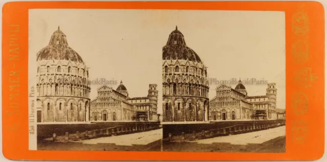 Italien Pisa Kathedrale -umfang Foto G.Sommer Stereo c1870 Albumin Vintage