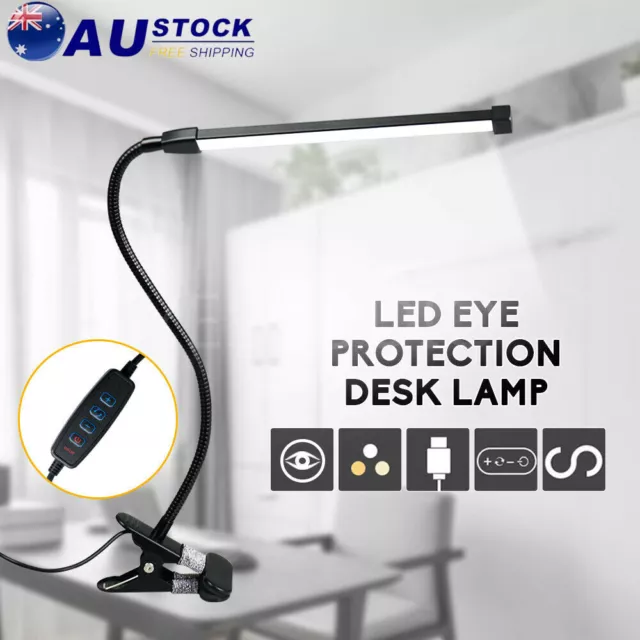 Modern Clip On LED Desk Lamp Eye Care USB Power Dimmable Light Adjustable Clamp