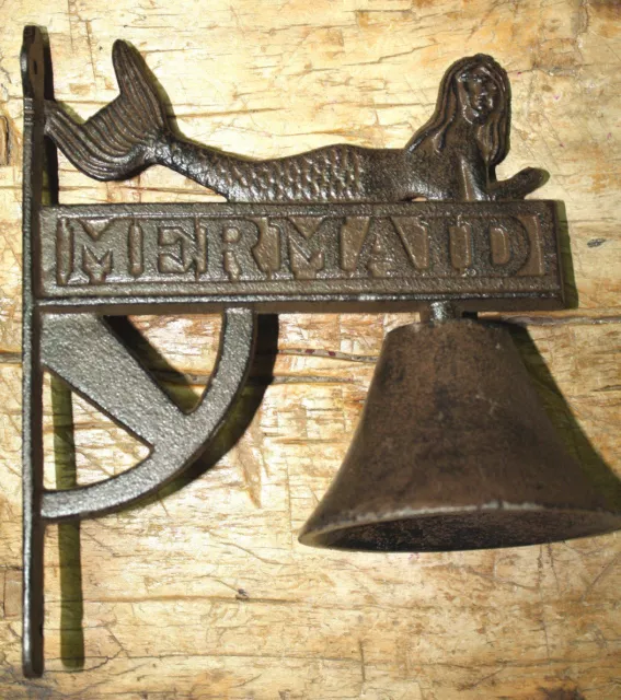 Cast Iron Antique Style Garden MERMAID School BELL Bracket Nautical Beach Pool
