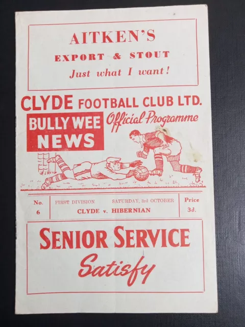 Clyde v Hibernian 3/10/1959 League Match Programme