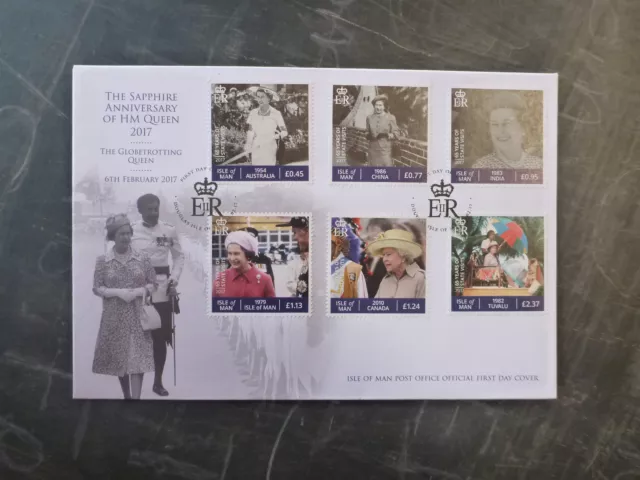 2017 Isle Of Man Qeii Sapphire Anniv Set Of 6 Stamps Fdc First Day Cover