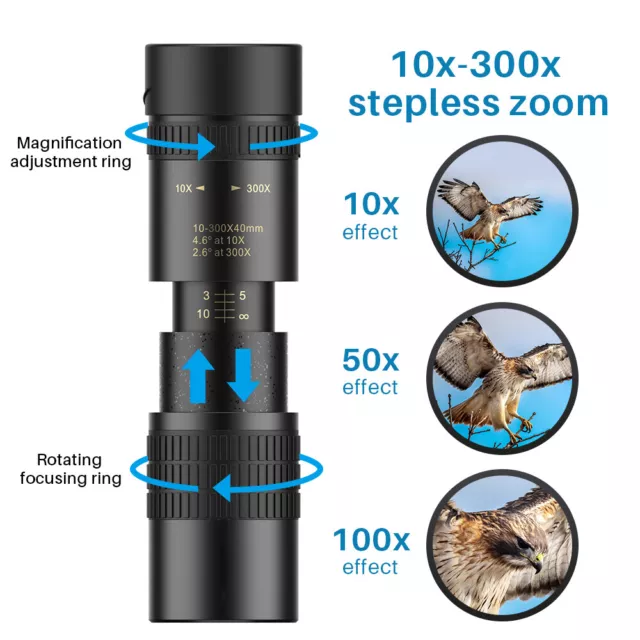 APEXEL 4K HD 10-300X40mm Super Telephoto Zoom Monocular Telescope With Tripod 3