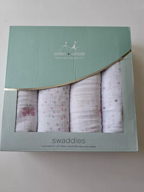 Aden+Anais Baby Muslin Blanket Swaddle, Boutique Set 4-pack Swaddles 47x47 in