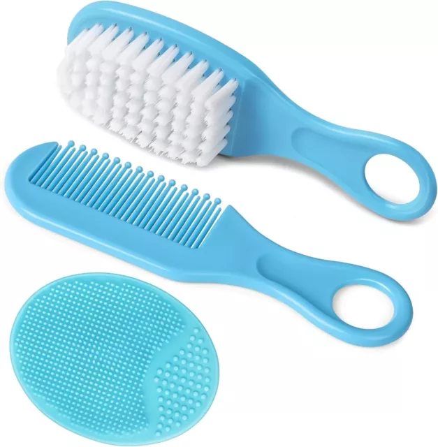 Aolso Baby Hair Brush, 3PCS Baby Hair Brush and Comb Set, Cradle Cap Brush and &
