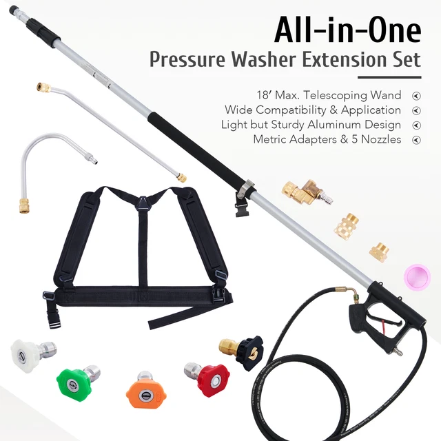 Telescoping Spray Wand Kit 18 Ft Power Pressure Washer Extension Set Max 4000psi