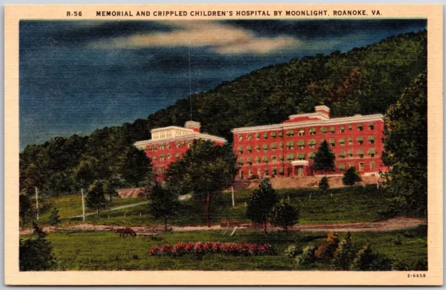 Memorial Crippled Children's Hospital By Moonlight Roanoke Virginia VA Postcard