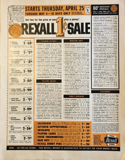 1963 Rexall Drug Store VTG 1960s 60s PRINT AD Diamond Jubilee 60 Yrs 1 Cent Sale