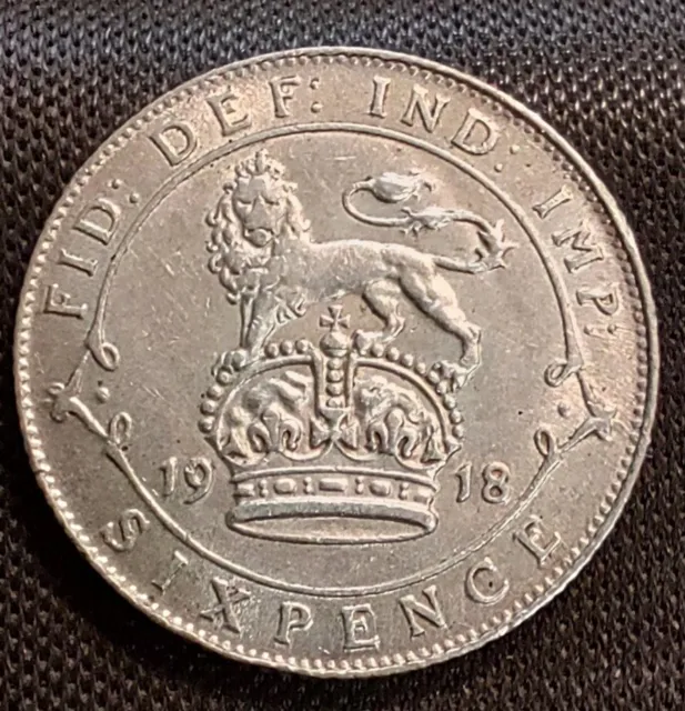 Lovely High Grade 1918 George V Silver Sixpence Very Good Detail Sx01