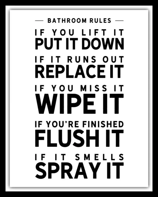 Bathroom Rules Wipe Flush Spray Replace Loo Toilet Metal Plaque Wall Sign 022