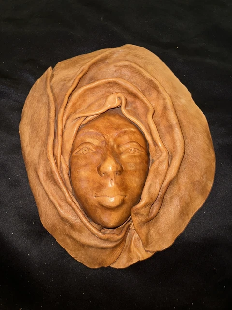 Vintage Africa Tribal Leather Face Mask Hand Sculptured Decorative Wall Art