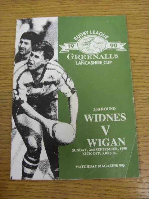 02/09/1990 Widnes v Wigan [Lancashire Cup] Rugby League Official Programme (fold