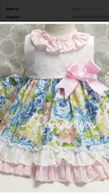 Baby Girls Spanish Designer Floral Dress, Knickers, Bonnet