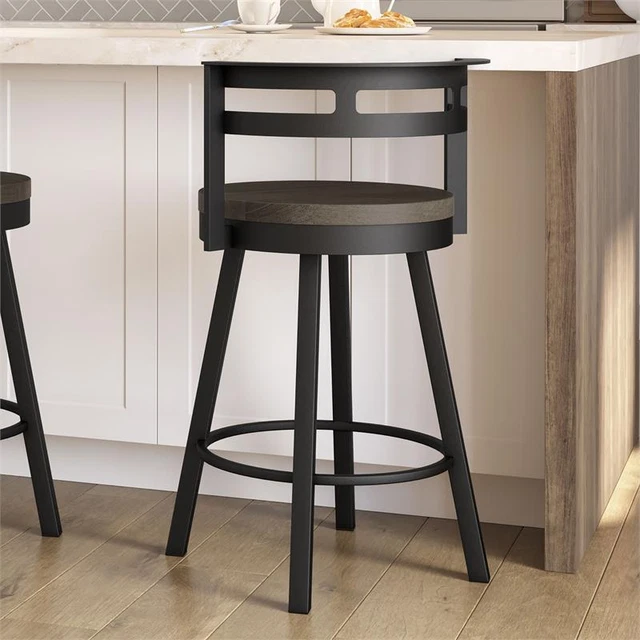 Amisco Vector 26 In. Swivel Counter Stool - Dark Grey Distressed Wood / Black