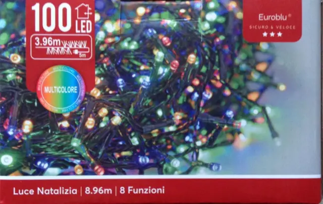 Luces Navideñas Multicolores 100 LEDs 3,96 Metros 8 Funciones Internas...