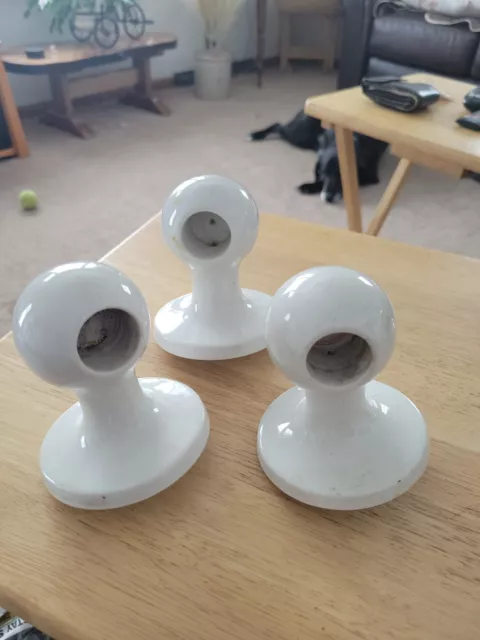 White Bone Biscuit Ceramic Towel Bar Rod Holders. Lot Of 3