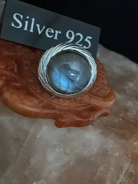 Silver And Flashy Labradorite  Signet Ring  Large Statement)