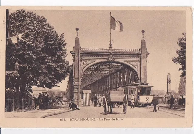 CPA 67 ALSACE STRASBOURG Pont du Rhin côté français face KEHL Douane Tramway1924