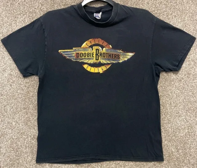 Vintage 80s Mens Doobie Brothers 1989 Cycles Rock Tour T-Shirt Size XL USA