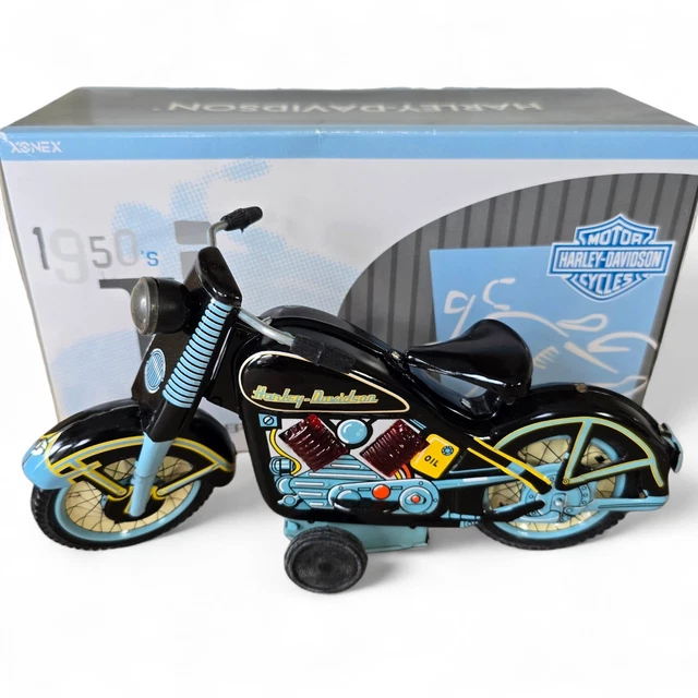 Jouet Mécanique Xonex – Moto Harley Davidson 1950 – Édition Limitée En Tôle (Boîte D'Origine)