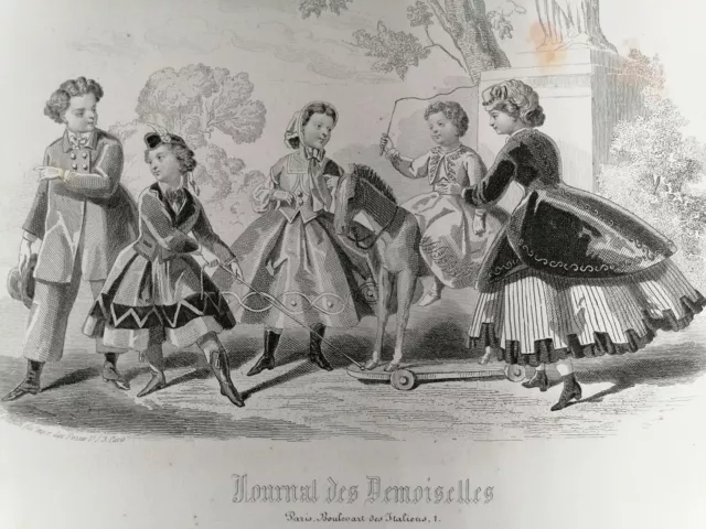 Gravure de mode journal des demoiselles mode et jeux d'enfants février 1865