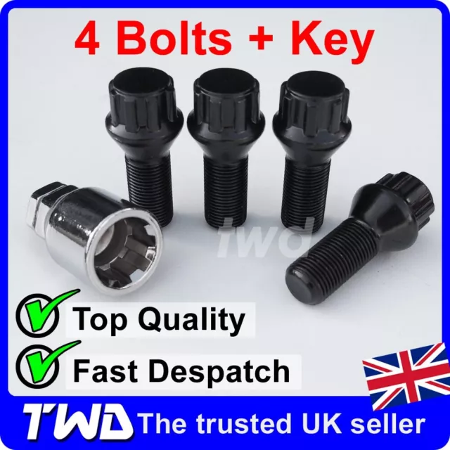 BLACK WHEEL LOCKING BOLTS - BMW (M12x1.5) NUT ALLOY SECURITY LUG STUD SET [Tb]