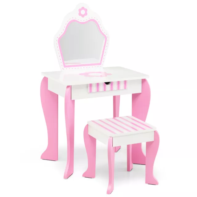 Tavolo da trucco bambini con sgabello 2 in 1 tavolo da parrucchiere cassetto & specchio