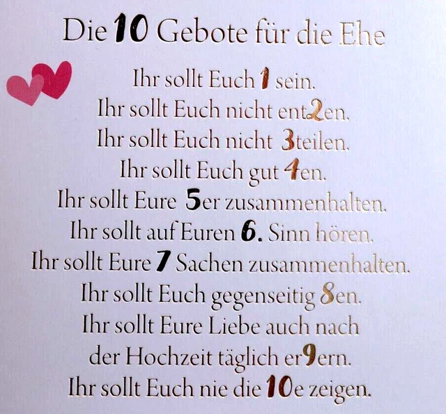HOCHZEITSKARTE 10 GEBOTE der Ehe Karte zur Hochzeit Glückwunschkarte