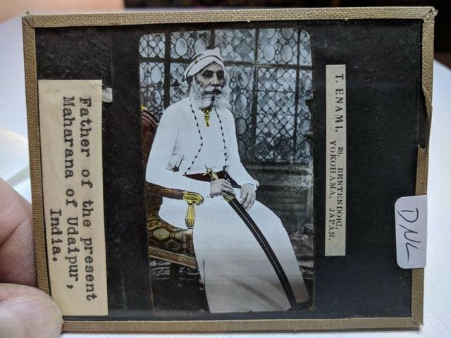 COLORED Glass Magic Lantern Slide DNL FATHER OF THE MAHARANA UDAIPUR T ENAMI