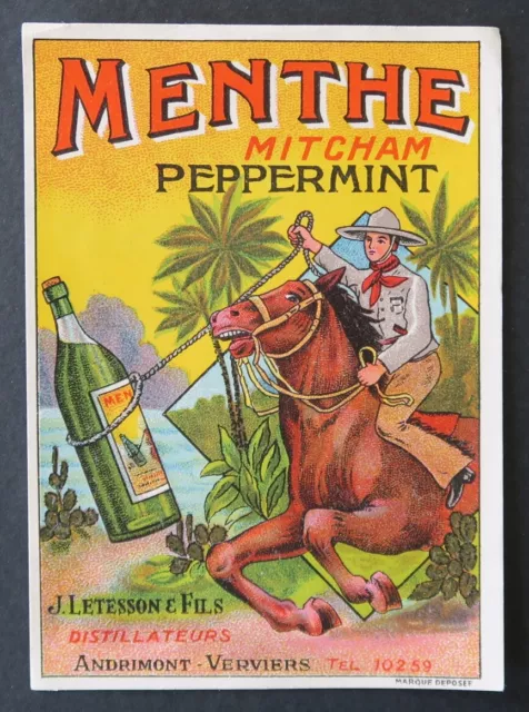 Ancienne étiquette MENTHE PEPPERMINT MTCHAM Letesson VERVIERS label