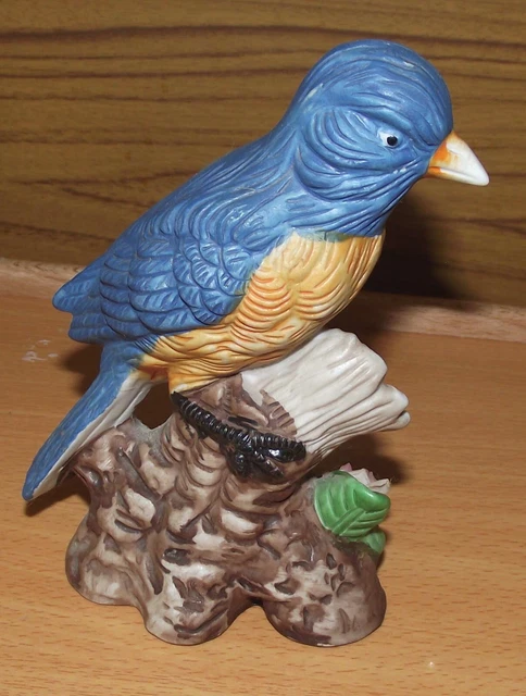 Vintage Handgefertigt & Bemaltes Porzellan Wildvogelfigur Unbekannt Blau Gelb