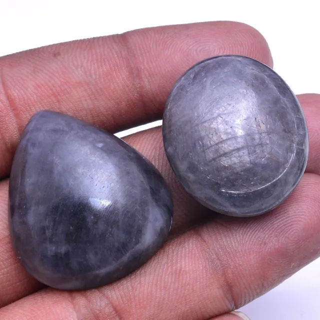 2 Pcs Natural Sapphire Untreated Cabochon 28mm-32mm Huge Size Loose Gemstones