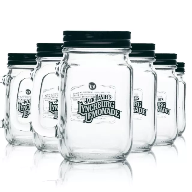 6x Jack Daniels Whisky Lynchburg Lemonade Gläser Bar Cocktail Deckel Glas Henkel