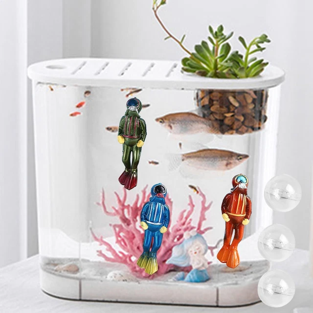 3 PIECES FISH Tank Diver Decorations with Floating Device Figurines