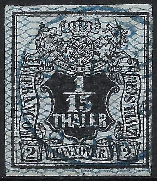 HANNOVER 1856 : MiNr. 11 : 1/15 Th.   2 Sgr. : blauer Kr.Stempel