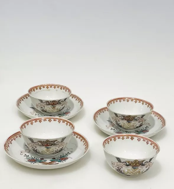 Antique Chinese porcelain Amorial cups and saucers (#F158)