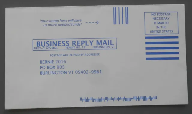 Bernie Sanders for President Donation Envelope 2016 Presidential Primary Mint